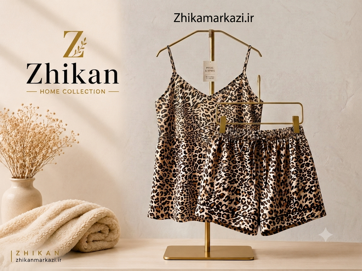 تاپ شلوارک ساتن ابریشم  پلنگی