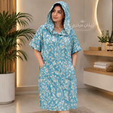 حوله پانچو ژاکارد نخی یزدی زنانه و مردانه رنگ فیروزه ای