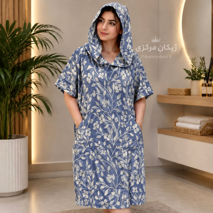 حوله پانچو ژاکارد نخی یزدی زنانه و مردانه رنگ آبی