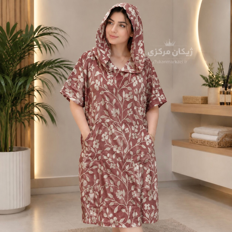 حوله پانچو ژاکارد نخی یزدی زنانه و مردانه رنگ عنابی