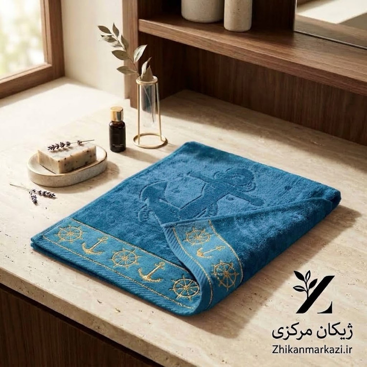 حوله دست و صورت کوچک ۵۵×۳۰ | مناسب استفاده روزمره | آبی طرح لنگر