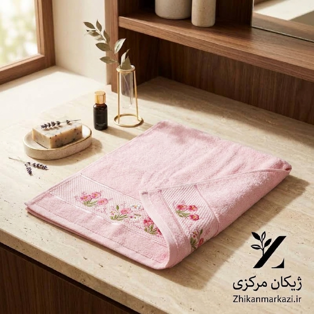 حوله دست و صورت ۷۰×۴۰ سانتی‌متر گل صورتی