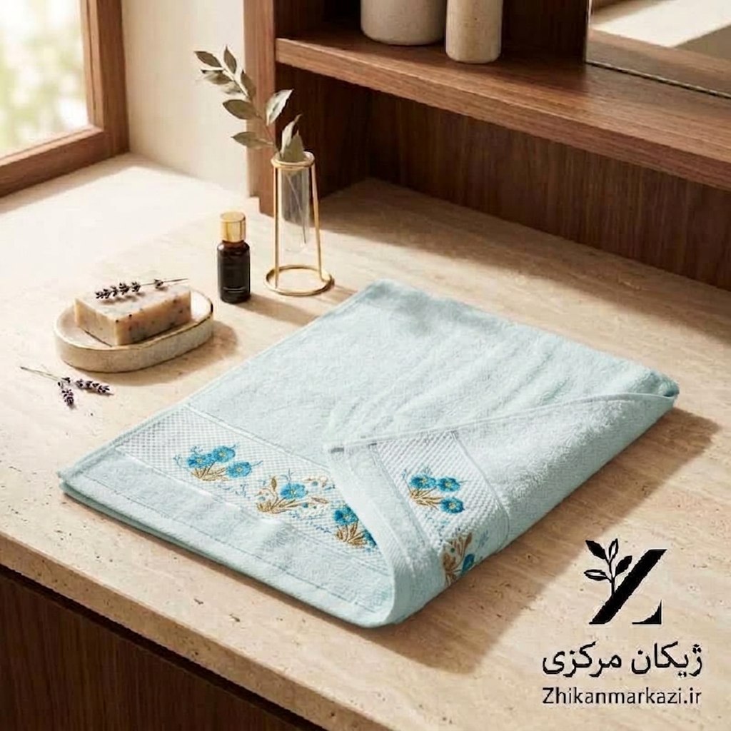 حوله دست و صورت ۷۰×۴۰ سانتی‌متر گل آبی